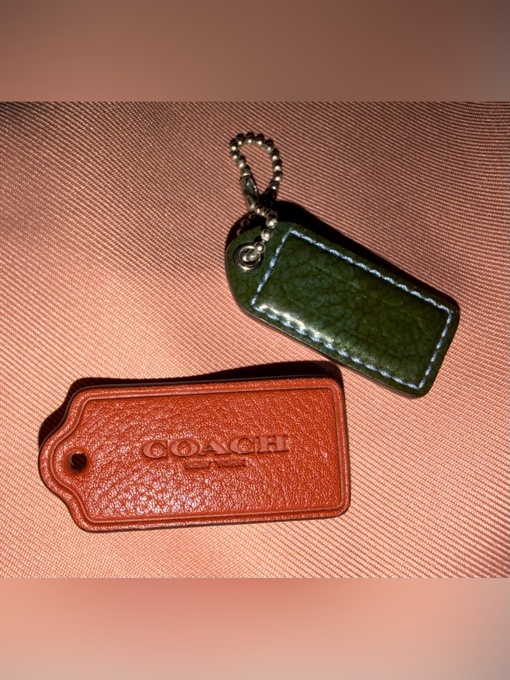 Coach Leather Bag Tags in Orange and Deep Green